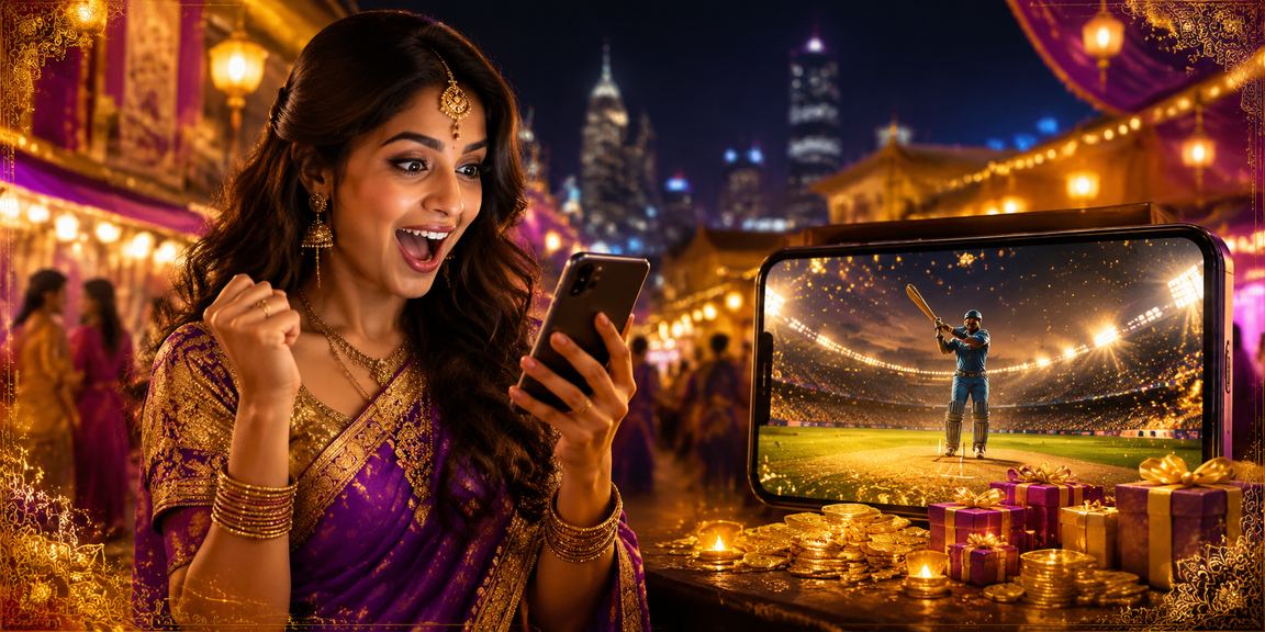 Busy Indian night market with cricket betting screens